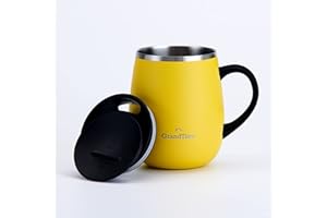 Grandties Thermo Kaffeebecher mit Griff - Schiebedeckel für Spritzschutz 460 ml , Zitrone