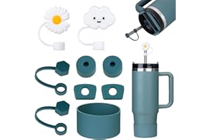 Yuecda Stanley Cup Accessories Set - 6 Pcs Silicone Spill Proof Stopper, 2 Straw Covers, 1 Silicone Boot for 40oz/30oz Cup (Blue Spruce)