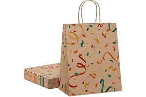 Dyforce 12 Stück Geschenktüten, Braun Papiertüten mit Henkel, Kraftpapiertüten Klein Geeignet für Party, Geburtstag, Hochzeit, Süßigkeiten und Geschenke 15X8X21CM