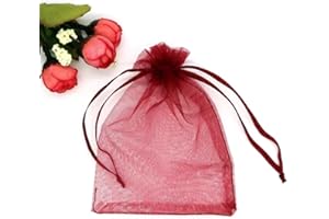 LTLSZRN 100 Stuck Organzasäckchen 9x12 cm, Geschenkbeutel Organzabeutel, Schmuckbeutel, Organza Säckchen mit Kordelzug, Säckchen Geschenk Schmuck Hochzeit Bonbonsbeutel für Hochzeiten Partys(Rotweinfarbe)