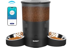 SURDY 3L Futterautomat Katze 2 Näpfe, 2.4G/5G WiFi Smart Katzenfutter Automat mit APP-Steuerung, Futterspender für Katzen/Hunde, Timed Pet Feeder programmierbar 1-10 Mahlzeiten, 10s Meal Call