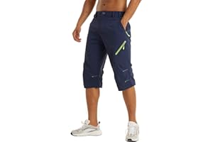 KEFITEVD Pantalones cortos de secado rápido para hombre, 3/4, para senderismo, verano, delgados, capris con 4 bolsillos con cremallera