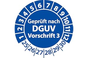 ‎FAST-LABEL Prüfplaketten Geprüft nach DGUV Vorschrift 3, Vinylfolie, Prüfaufkleber, Prüfetiketten, Plaketten DGUV V3 (30 mm Ø, Blau, 100)