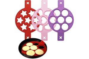 WHATUNEED Silicone Fried Egg Mould, 3PCS Heart&Round⋆ Shape Pancakes Maker for Saving Cooking Time, Insulated Biscuit Mold Baking Stencil for Fast Easy DIY Egg/Cupcake/Pastry