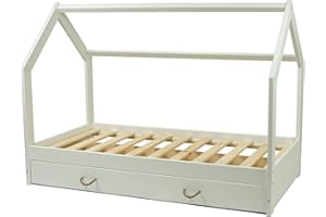 VELINDA letto casetta in legno stile montessori scandinavo bambino 160x80 con cassetto (colore: bianco)