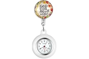 Silverora Krankenschwesteruhr einziehbar mit Stethoskop-Revers Fob Taschenuhr Arzt Schwesternuhr Blume Silikonhülle für Damen und Herren