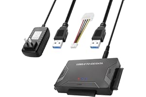 Herfair SATA auf USB 3.2 Adapter Kabel für 2,5" und 3,5" SATA HDD und IDE-Festplatte, unterstützt 6TB, inklusive 12V 2A Netzteil, USB-Kabel und SATA-Kabel