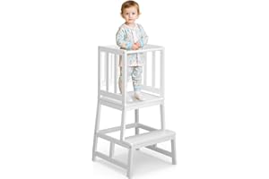 COSYLAND Nursery Step Stool for Kids - A Shaped Anti-tip Structure Toddler Standing Tower - (White)