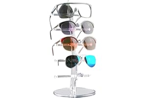 Omevett 5-Pair Plastic Sunglasses Stand - Transparent Sunglasses Holder for Multiple Pairs - Glass Cabinet Display - Eyeglasses Organizer