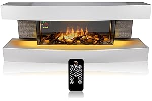 Classic Fire Montreal Camineo Elettrico - Caminetto Elettrico con Riscaldamento, Telecomando e Timer - Stufa Elettrica con Fiamme LED - 2000W - Libera Installazione - Bianco
