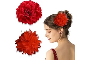 KSJEHW 2 szt. Kwiaty do włosów Spinka Hawajskie Kwiaty Orchidea Ślubna Kwiat Piękny klips do włosów Klips Plaża Szyfon Kwiaty Barrette Akcesoria Ślubne (czerwony)