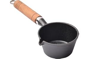 UPTALY Mini chauffe-beurre en fonte de 13 cm (250 g), avec poignée en bois, sans revêtement, petits poêles à omelettes avec bec, pot à lait, poêle à œufs portable pour camping, casserole miniature