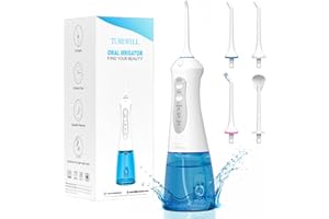 TUREWELL Irrigador Oral Portátil IPX7 Resistente al Agua, 4 Boquillas de 3 Modos, Cargador USB Recargable para Viajes y Uso en el Hogar