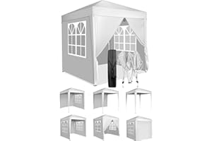 LEADZM 2x2m Pavillon,Pop-up,Winddicht,Wasserdicht,Faltpavillon,UV Schutz 50+,Höhenverstellbar,mit 4 Seitenteilen,für Outdoor, Garten, Party, Camping,Weiß