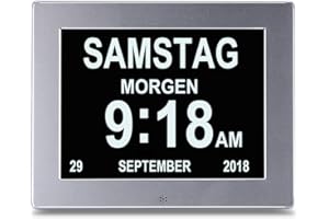 SENXINGYAN Orologio Calendario Digitale Sveglia, 8" LCD Oscuramento Automatico con Ora, Data, Anno Mese Giorno Non-Abbreviazione Orologio Completo per Perdita Di Memoria Anziani Demenza Alzheimer