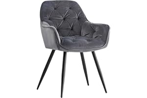 AINPECCA Dining chairs with Velvet Thick Padded Upholstered Kitchen Tub Chair Armchair with Backrest Metal Legs Living room Reception Leisure Chairs for Bedroom Lounge Office(Grey,1)