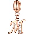 GLOWDAS Rose Gold Letter Charms Initial A-Z Alphabet Beads, 925 Sterling Silver Dangle CZ Birthstone Pendant, Mothers Day Birthday Gifts for European Charm Bracelet