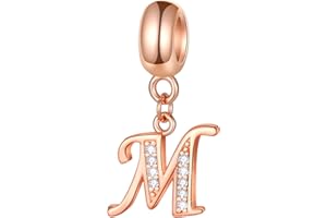 GLOWDAS Charms de lettre en or rose initiale A - Z alphabet perles, pendentif de pierre de naissance cz en argent sterling 925, cadeau d'anniversaire de fête des mères pour bracelet à breloques européen