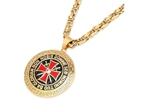 Schmuck-Checker Großes vergoldetes Templer-Medaillon aus 316L Edelstahl gold rotes Tatzenkreuz mit Königskette Kreuzfahrer Kreuzritter Anhänger Geheimbund Männer Geschenk