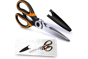 EXPECTRO Spectre 1Pc Kitchen Scissors Heavy Duty Stainless Steel Kitchen Scissors with Safety Cover- Meat Scissors - Pizza Scissors - Multi Purpose Shears for Chicken UK Dish Washer Safe (1Pc Orange-Black)