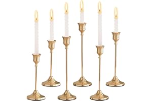 Jurcicat Świeczniki Złote Ozdobne Świeczniki W Stylu Vintage 16/19/22 Cm Do Dekoracji Stołu Na Przyjęcie Weselne Uroczystość Osiągnięcia Pełnoletności Urodziny (Złote 6 Sztuk)