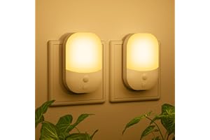 DETAKE 2 Stück Nachtlicht Steckdose mit Dämmerungssensor, 5 Einstellbare Helligkeitsstufen, ON/OFF/AUTO Modi, 3000K WarmWeiß Nachtlicht für Flure, Treppen, Schlafzimmer, Küchen, Badezimmer, Wohnzimmer, 0.3W