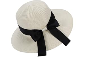 Chapter Seven Cappello da sole da donna, pieghevole, con fiocco, in paglia, protezione UV, UPF50