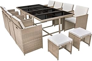 vidaXL Salon de Jardin Encastrable 13 pcs Mobilier de Jardin Mobilier de Patio Mobilier de Terrasse Mobilier d'Extérieur Résine Tressée Beige