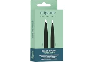 Cliganic Eyebrow Tweezers Set: Slant & Point Precision Tip | Stainless Steel, for Men & Women