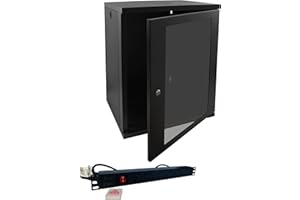 DATA ZONE 15u 450mm 19" Black Wall Mounted Data Cabinet, 6 way PDU Power Distribution Unit