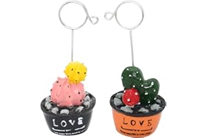 YACSEJAO Memo Clip Holder Stand, clip portafoto, Mini Plant per Office Desktop Ornament, Decorazioni per la casa (amore cactus + fico d'india) - 2 pezzi