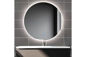 Biubiubath Espejo de baño Redondo LED 80×80cm, antivaho, Brillo Regulable, Memoria de fallo de alimentación