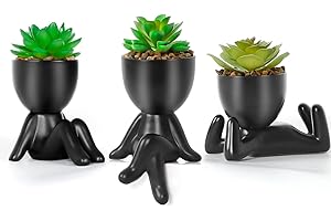 Dremisland 2PCS Plantes Succulentes Artificielles en Pot Céramique en Forme de Humain Fausse Plante Interieur Végétaux Artificiels pour Decoration Chambre Salon Bureau Maison