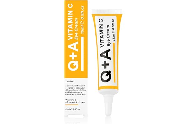 Q+A Crème pour les yeux à la vitamine C, mélange de vitamine C, d’extrait d’acérola et de glycogène pour revigorer les peaux délicates et leur apporter une dose d’hydratation et d’antioxydants, 15 ml