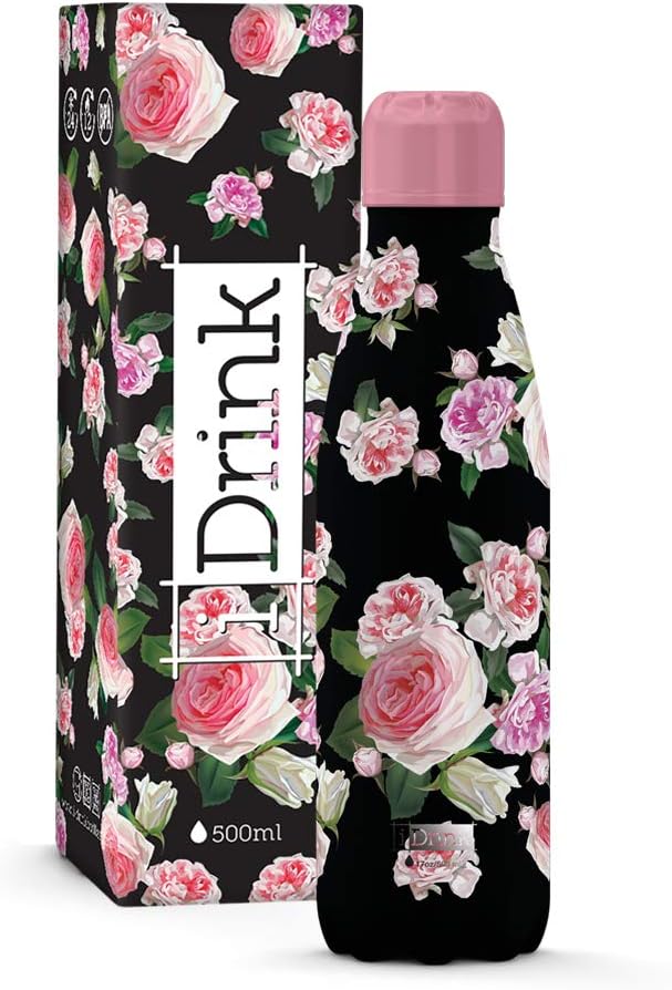 IDRINK Botella Térmica Doble Pared 350/500/750/1.000 ML, Decorada (500 ML, Roses)