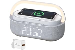 UK TECHNOLOGY LTD UK Technology Alarm Clocks Bedside, Alarm Clock with Wireless Charging, Bluetooth Speaker, Radio Alarm Clock, Fast Qi Wireless Charger, Mains Powered, FM Radio, Dimmable Display, Grey