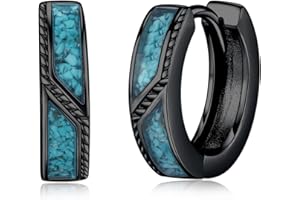 Midir&Etain Malachite/Turquoise/Blue Opal Hoop Earrings for Men Women 925 Sterling Silver Black 15mm Huggie Earring Hypoallergenic Jewellery Valentines Birthday Gifts for Friends Couple