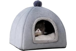 AMESOR Niche pour Chat - Hiver Chat Cabane Niche - Abri Extérieur pour Compagnie - Tente Nid Chat Pliable avec Coussin Amovible, pour Petit Chien Et Chat?pour Compagnie (S//L)