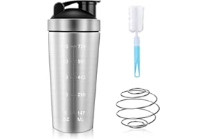 POFIBO Shaker de Acero Inoxidable , 750ML Shaker Proteinas, Vaso Batidos Proteinas con Bola de Acero, Agitador de Proteínas sin BPA y a Prueba de Fugas, ideal para Proteínas en Polvo y Batidos de Proteínas