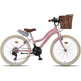 Retro Classic 24 Jant Bisiklet, Shimano 21 Vites, Hasır Sepetli Vintage Şehir Bisikleti, Krem Lastik
