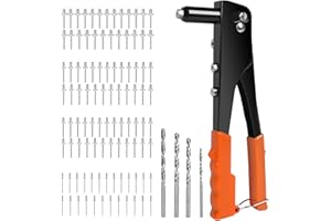 Lolileo Riveteuse Manuelle,Pince a Riveter,Pistolet À Rivet Pop Avec 4 Types de Perceuses Hss Et 100 Pièces Rivets,de Rivets Hss Forets Riveter pour Automobile,Chemin de Fer,Meubles,Instrument