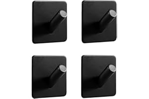 LJLink Crochet mural 4 pcs. Crochet adhésif pour serviettes de bain Sans percer, SUS304 Acier inoxydable Autoadhésif Salle de bain et cuisine Porte-serviettes Noir