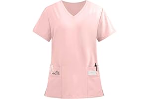 GENERIC Frauen Scrub Tops Unterschrift V-Ausschnitt Blouse mit Mehreren aufgesetzten Taschen Medical Soft Comfy Solid Uniformen Shirt