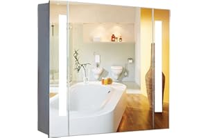 NAIMP 650 X 600 MM LED illuminated Bathroom Mirror Cabinet, Bathroom Cabinets Wall Mounted With Light Shaver Socket, Demister Pad & Infra-red Sensor Switch Control, IP44…