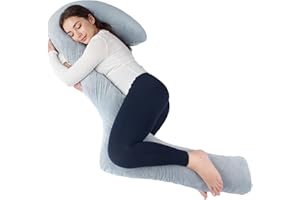 SAHEYER Poduszka dla kobiet w ciąży, poduszka do spania na boku z poszewką, 173 cm długości, poduszka do karmienia na całe ciało, poduszka do przechowywania, dla osób śpiących na boku, szara