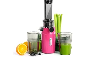 Ventray Ginnie Extractor de zumos y verduras - Slow Juicer con función de masticación inversa, Licuadora para Verduras y Frutas, Fácil de Limpiar, Extracción Lenta 60 rpm, Sin BPA, Rosa vibrante
