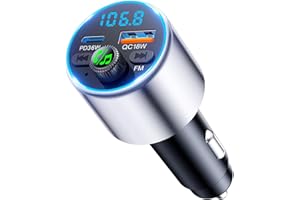 EOIWUY Transmisor FM Bluetooth Coche 5.3 Mejorado, [Carga Rápida] Cargador Mechero Coche con Potente PD36W & QC3.0, [Sonido HiFi Cristalino] Adaptador Bluetooth Coche Musica Conector Manos Libres