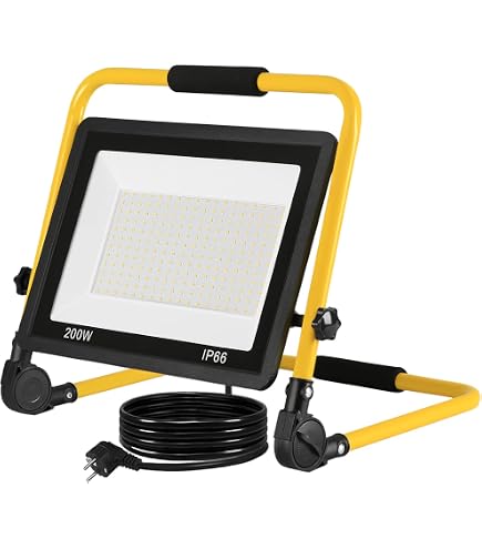 Foco LED De Obra 200W Con Interruptor En Enchufe | Luz Blanca Fría 6500K | Impermeable IP66 Para Obras, Talleres Y Exteriores