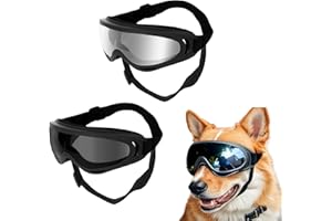 FOSDICK 2Pièces Lunette de Soleil pour Chien, Lunettes de Soleil pour Chiens, Protection UV, Sangle Réglable, Lunettes de Soleil pour Chien de Taille Moyenne Grande pour Plein Air,Voiture(Noir,Argent)