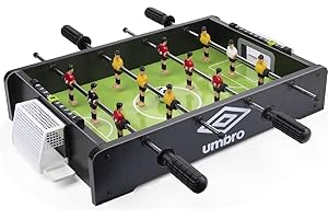 Umbro Mini Tischkicker - Kickertisch mit 12 Spielern - Kompakter Tischfußball für Kinder und Erwachsene - Inkl. 2 Mini Fußballen - Schwarz